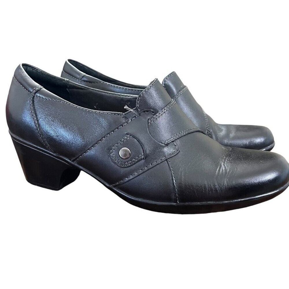 Clarks Womens Ingalls Bendables Geneva Black Leather Chunky Heel Clogs Shoes 11